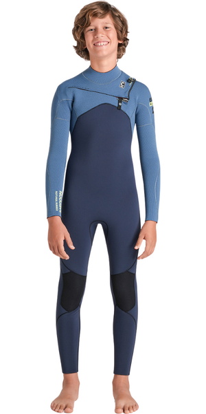 2026 C-Skins Junior Nuwave Session 4/3mm Chest Zip Wetsuit C-NSE43JCZ - Bluestone / Steel Blue X / Lime